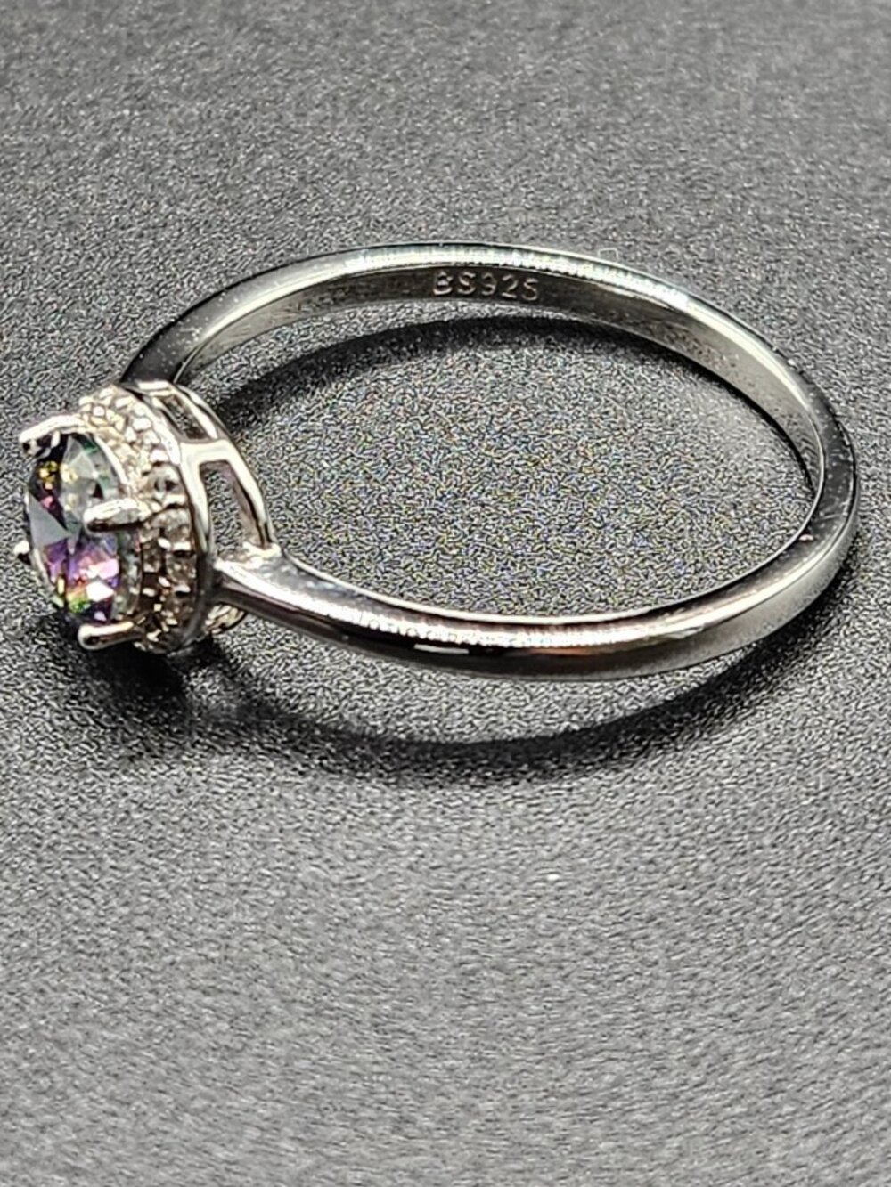 925 Sterling Silver Mystic CZ Moissanite Halo Ring Sz 10 - Picture 4 of 5